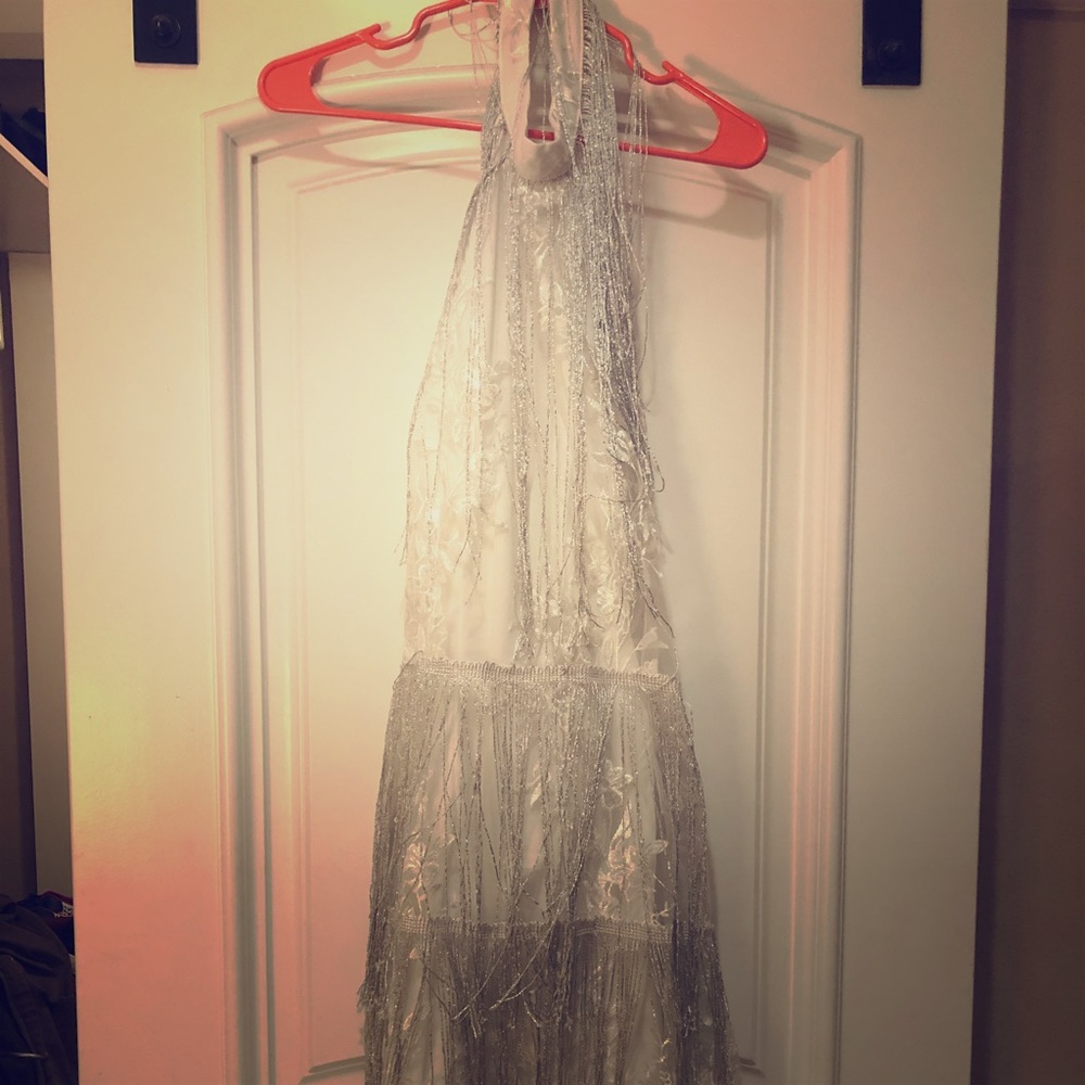 White sequence and tassel dress for the holidays